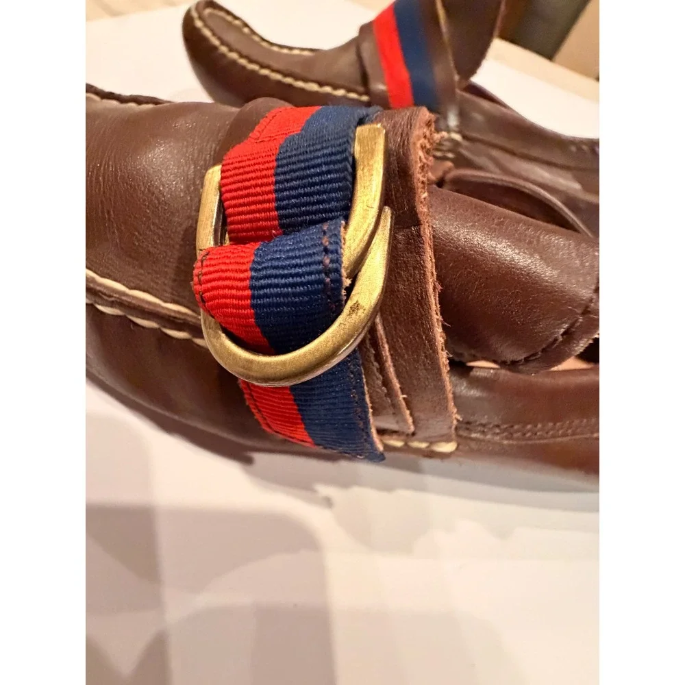 Polo Ralph Lauren Terry Ribbon Brown Leather Driving Loafers Mens 12 B12 Stripe